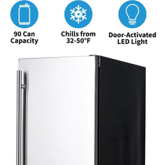 NewAir 15” Built-in 90 Can Outdoor Weatherproof Stainless Steel Beverage Fridge (NOF090SS00)