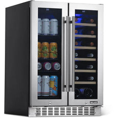 NewAir 24” Premium Built-in Dual Zone 18 Bottle and 58 Can French Door Wine and Beverage Fridge (NWB080SS00)