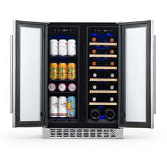 NewAir 24” Premium Built-in Dual Zone 18 Bottle and 58 Can French Door Wine and Beverage Fridge (NWB080SS00)