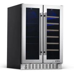 NewAir 24” Premium Built-in Dual Zone 18 Bottle and 58 Can French Door Wine and Beverage Fridge (NWB080SS00)