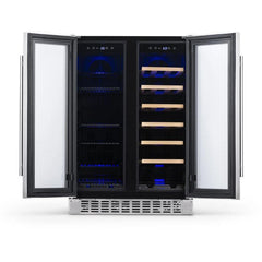 NewAir 24” Premium Built-in Dual Zone 18 Bottle and 58 Can French Door Wine and Beverage Fridge (NWB080SS00)