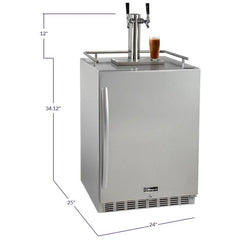 Kegco 24" Wide Cold Brew Coffee Dual Tap All Stainless Steel Outdoor Built-In Right Hinge Kegerator (ICHK38SSU-2)