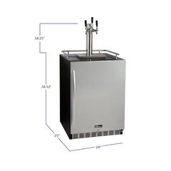 Kegco 24" Wide Triple Tap Stainless Steel Built-In Right Hinge Kegerator with Kit (HK38BSU-3)