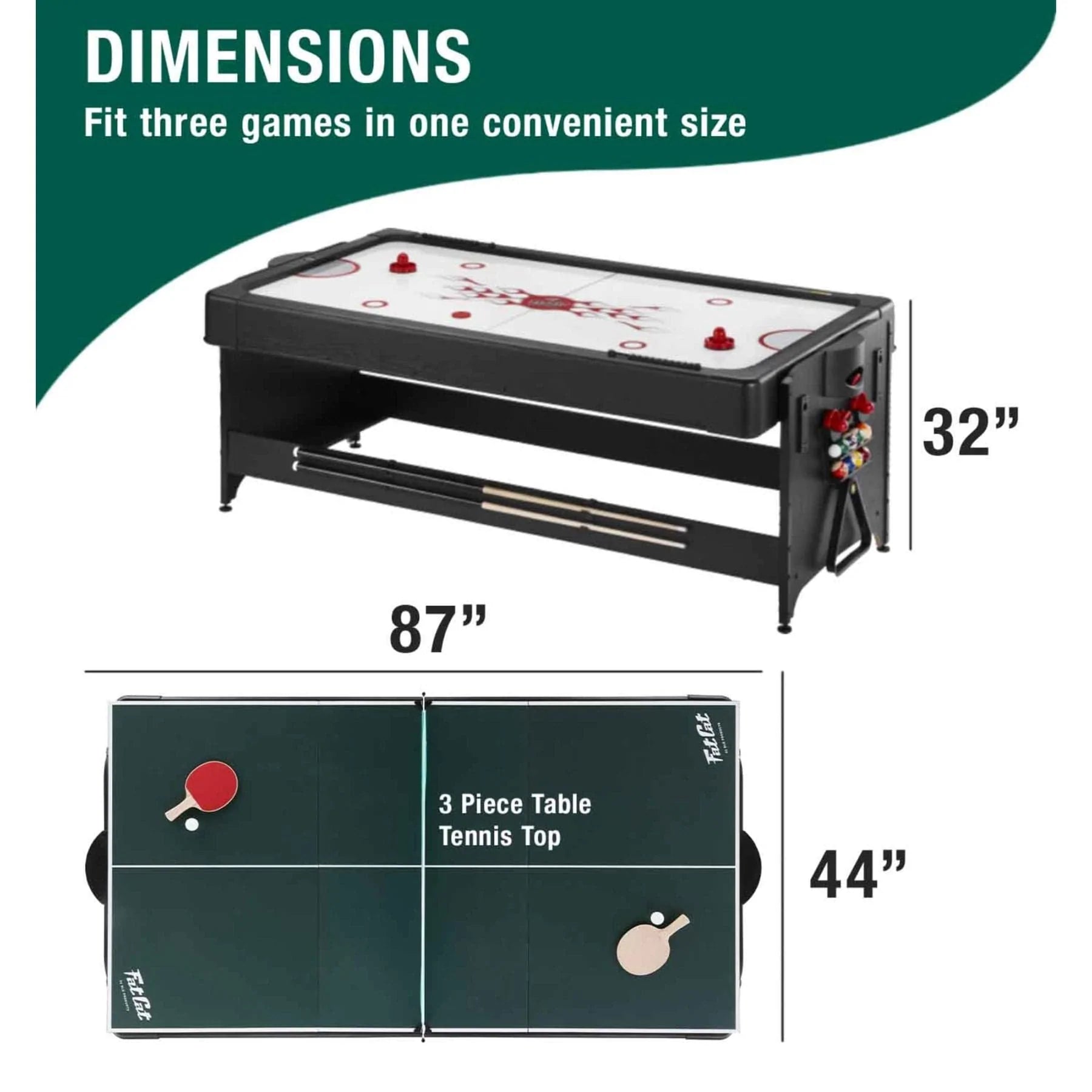 Fat Cat Original 3-in-1 7' Pockey Multi-Game Table Green (64-1046)