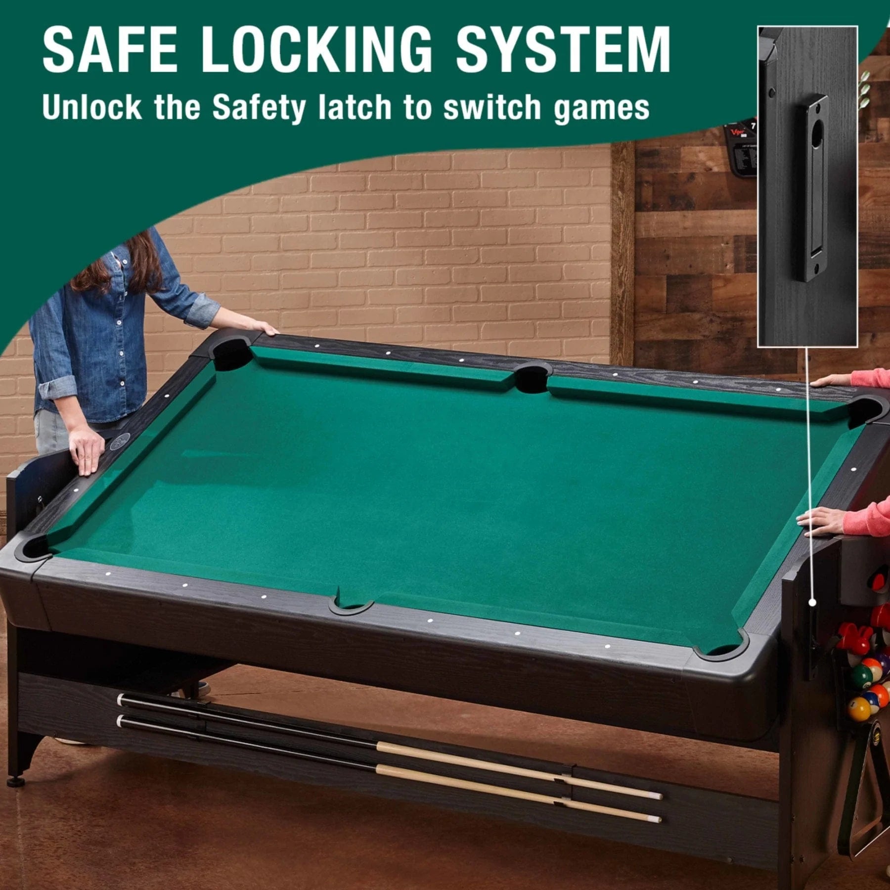 Fat Cat Original 3-in-1 7' Pockey Multi-Game Table Green (64-1046)