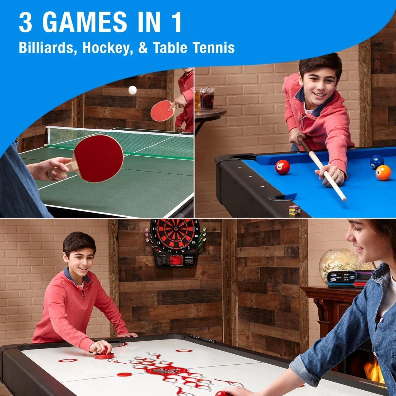 Fat Cat Original 3-in-1 7' Pockey Multi-Game Table Blue (64-1052)