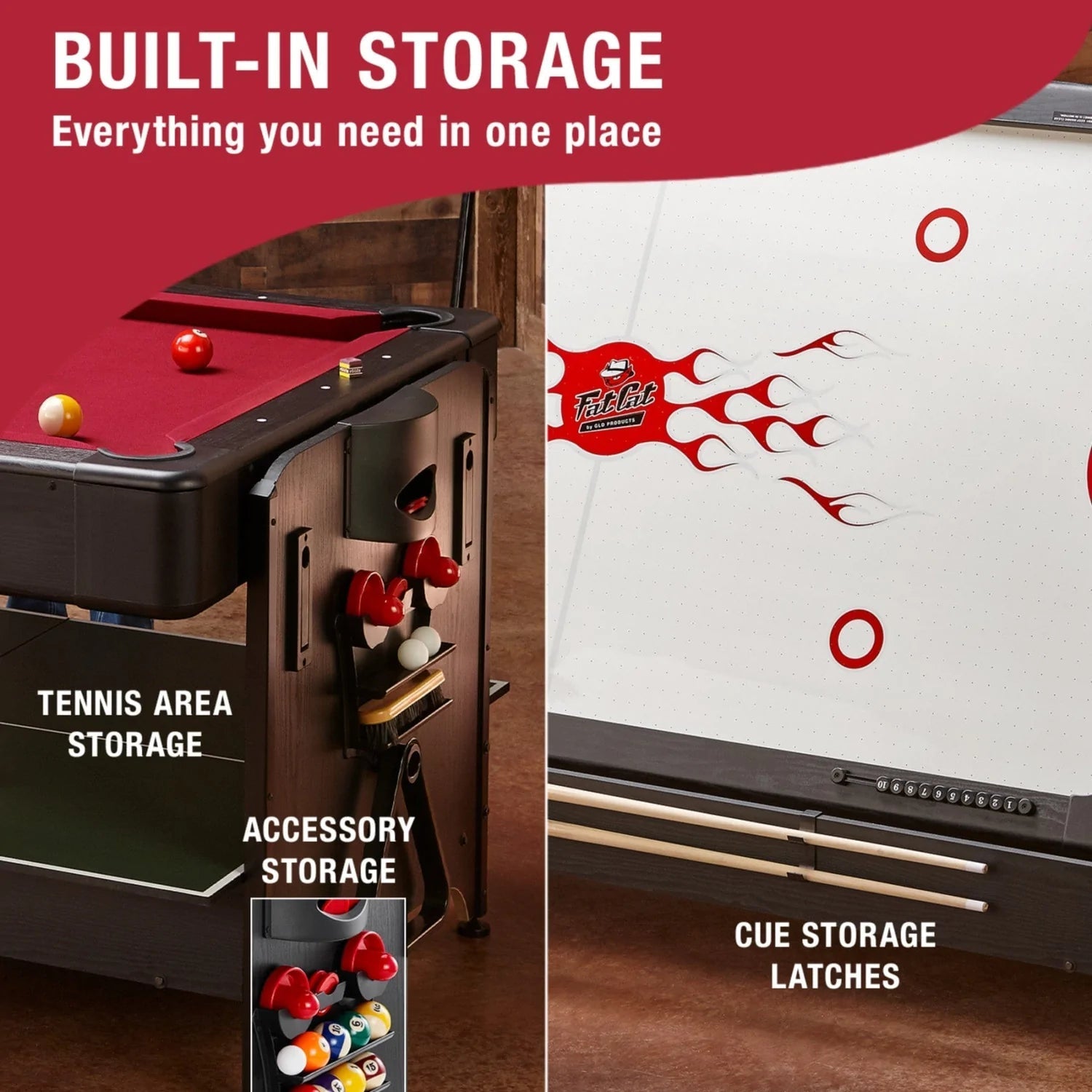 Fat Cat Original 3-in-1 7' Pockey Multi-Game Table Red (64-1053)