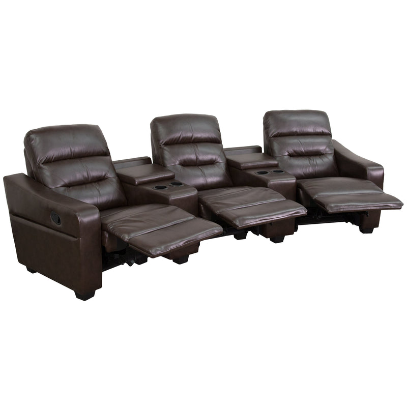 LeatherSoft Brown 3-Seat Reclining Home Theatre Sectional Sofa (BT-70380-3-BRN-GG)