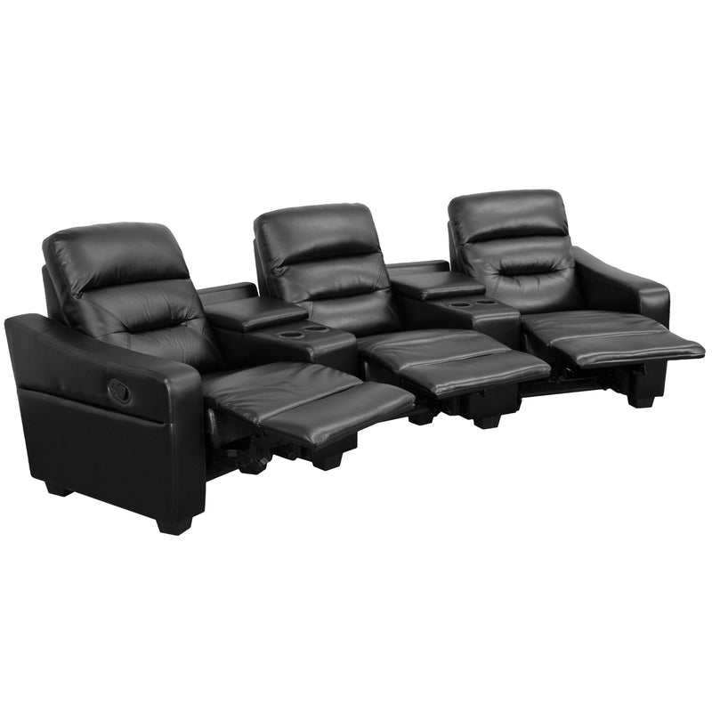 Futura Series 3-Seat Reclining Black Leather Theater Seating (BT-70380-3-BK-GG)