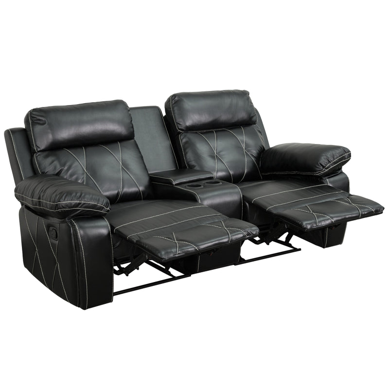 Reel Comfort Series 2-Seat Reclining Black Leather Theater Seating (BT-70530-2-BK-GG)