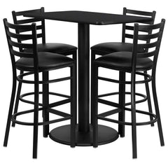 24'' x 42'' Rectangular Black Laminate Table Set with 4 Ladder Metal Barstools (RSRB1017-GG)