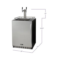 Kegco 24" Wide Dual Tap Stainless Steel Built-In Left Hinge Kegerator with Kit (HK38BSU-L-2)