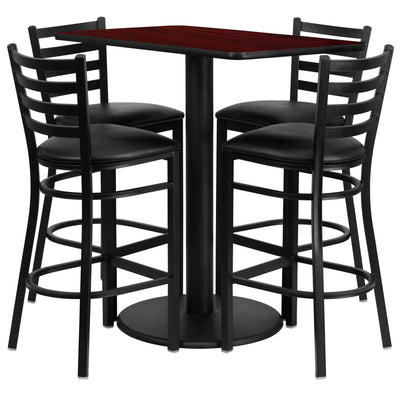 24'' x 42'' Rectangular Mahogany Laminate Table Set with 4 Ladder Metal Barstools (RSRB1018-GG)