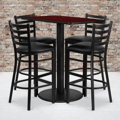 24'' x 42'' Rectangular Mahogany Laminate Table Set with 4 Ladder Metal Barstools (RSRB1018-GG)