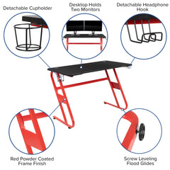 Red Gaming Desk and Black Reclining Gaming Chair Set with Cup Holder and Headphone Hook (BLN-X20RSG1030-BK-GG)