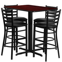 24''W x 42''L Rectangular Mahogany Laminate Table Set with 4 Ladder Metal Barstools (HDBF1018-GG)