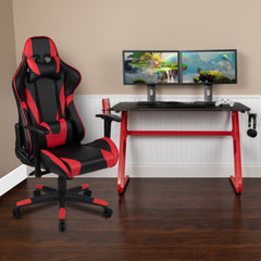 Red Gaming Desk and Red/Black Reclining Gaming Chair Set with Cup Holder and Headphone Hook (BLN-X20RSG1030-RD-GG)