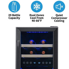 NewAir 15” Built-in 29 Bottle Dual Zone Black Stainless Steel Wine Fridge (NWC029BS00)